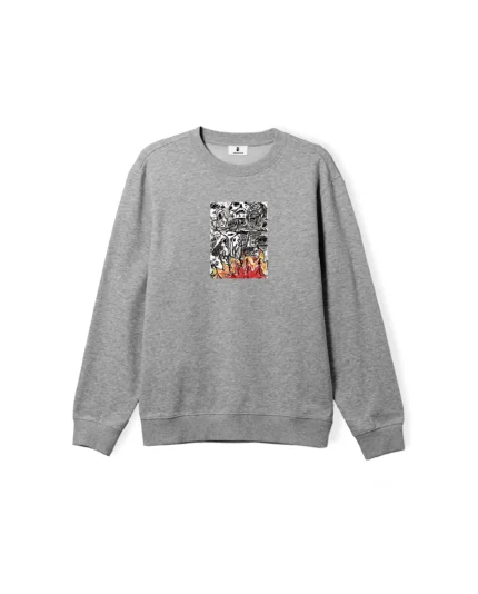Poetic Collective – Burning Skull Crewneck Heather Grey